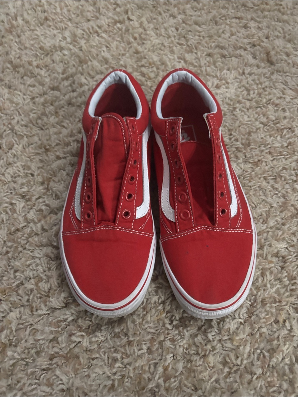 Vans Red Canvas Low-Top Sneakers with White Stripe Unisex